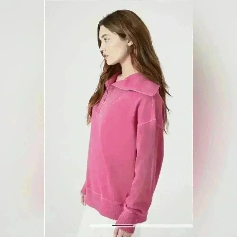 Forever 21 dusty pink 3/4 zip front pullover retro sweat shirt size small - Picture 2 of 4